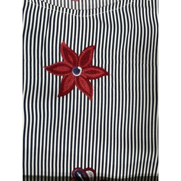 Roberta Biagi Size S M Top Shirt Embroidered Floral Nautical Striped Italy - Picture 9 of 12
